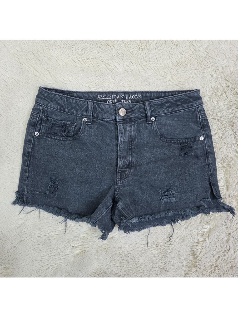 American Eagle Women’s Cut Off Tomgirl Jean Shorts Size 8 Denim Black Cotton